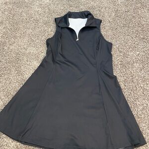 Chic Black Sleeveless Dress with Zip Collar and bike shorts